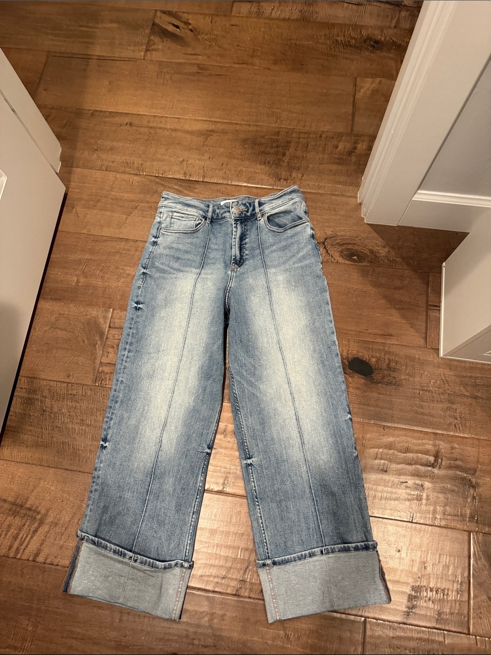 Dear John Light Blue Wide-Leg Cuffed Jeans
